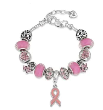 Large Bead Bracelet with Ribbon Pendant