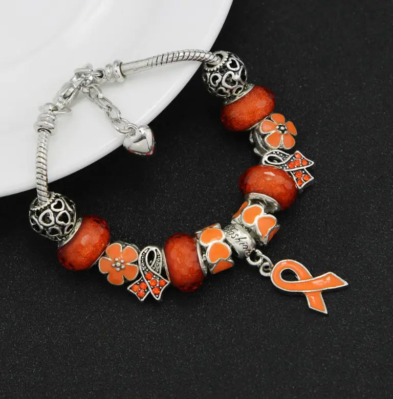 Large Bead Bracelet with Ribbon Pendant