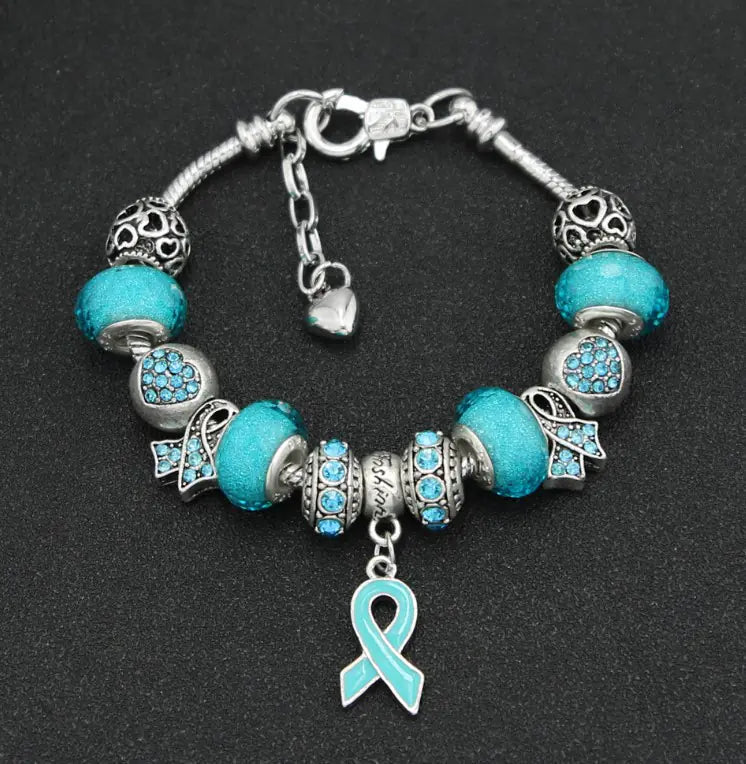 Large Bead Bracelet with Ribbon Pendant