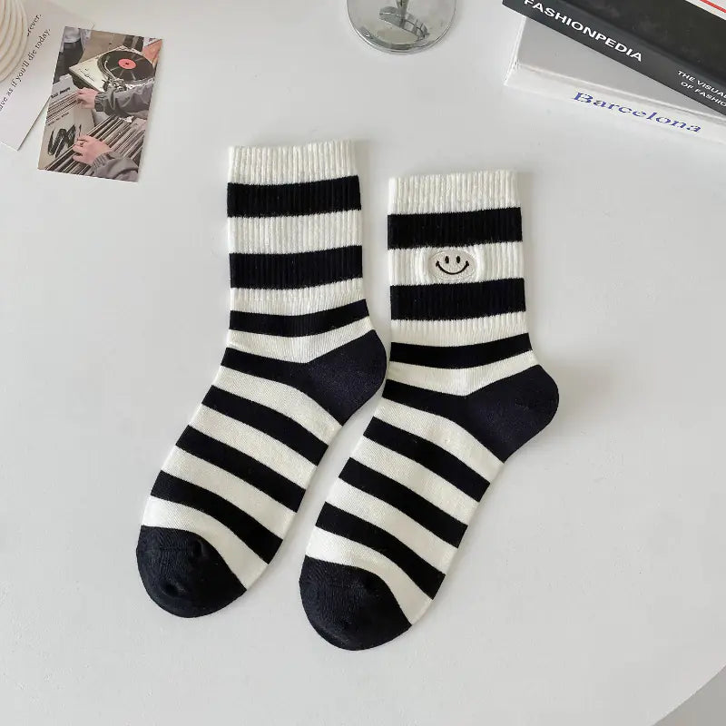 White Embroidered Crew Socks