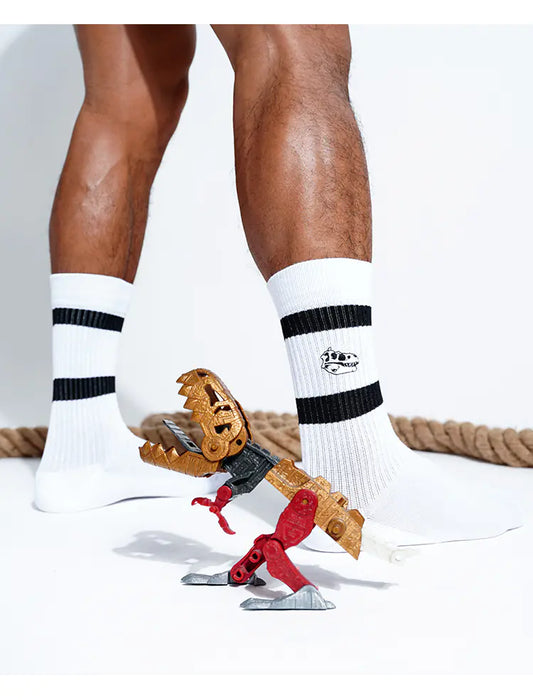 White Embroidered Crew Socks