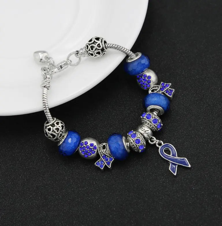 Large Bead Bracelet with Ribbon Pendant