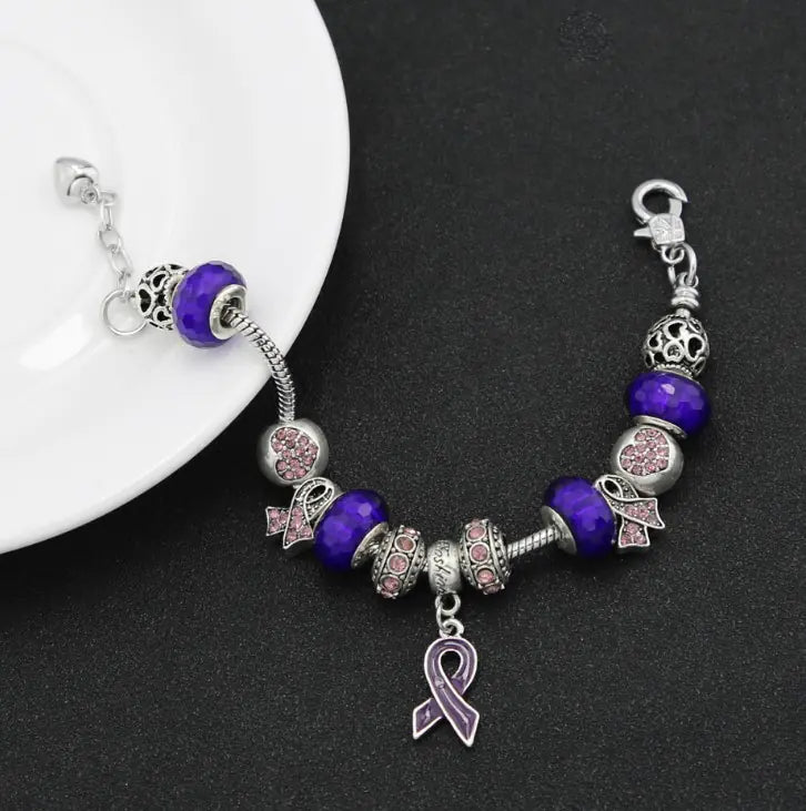 Large Bead Bracelet with Ribbon Pendant