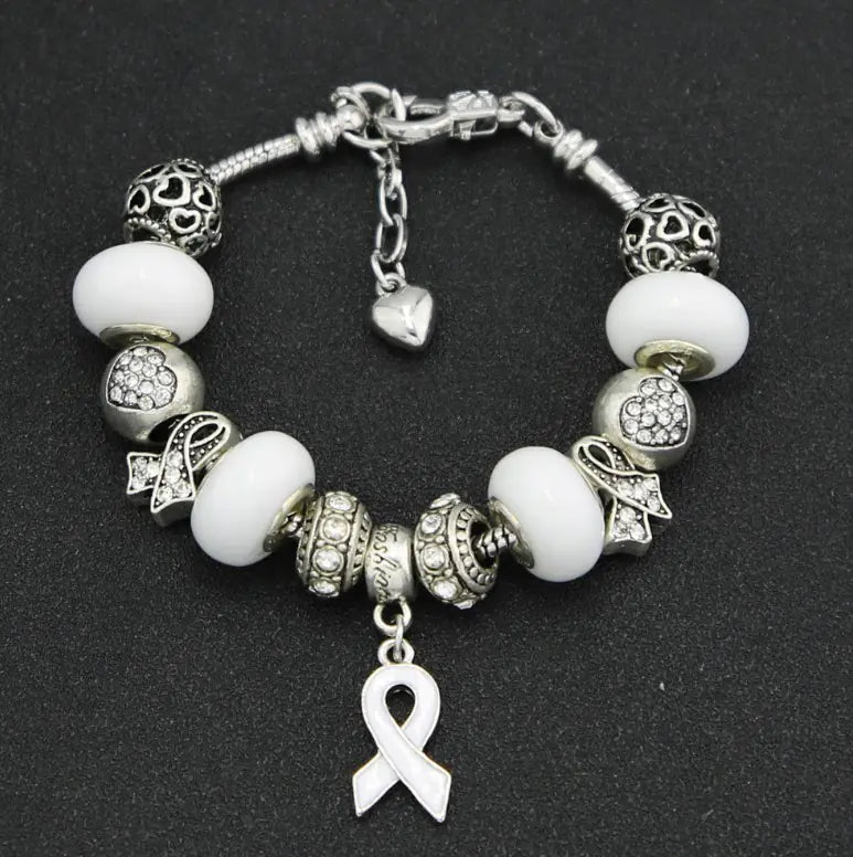 Large Bead Bracelet with Ribbon Pendant